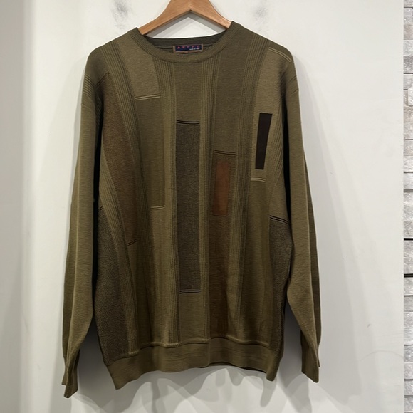 Vintage AEFFE Wool Blend Crewneck Sweater army green geo pattern knit size XL - Picture 11 of 11